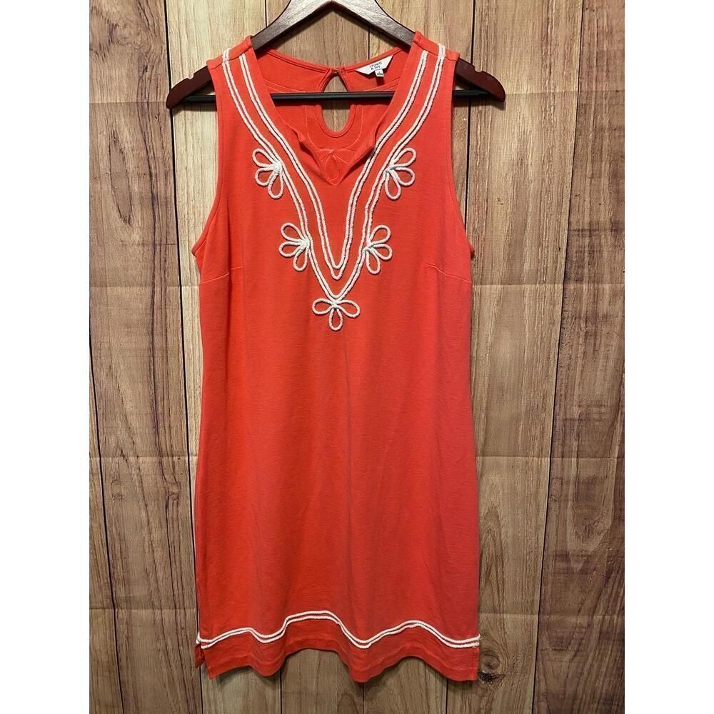 Crown & Ivy S Summer Dress salmon pink Sleeveless Embroidered V-neck Keyhole